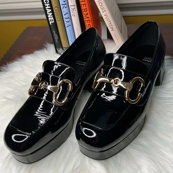 Shoes- JEFFREY CAMPBELL Womens Student Loafer Black Crinkle